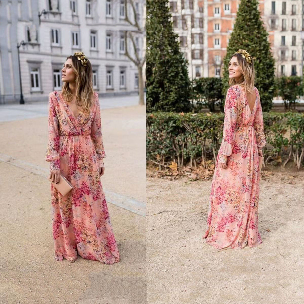 Women's Dress Bottoming Sexy Collar Lace Printing Dresses