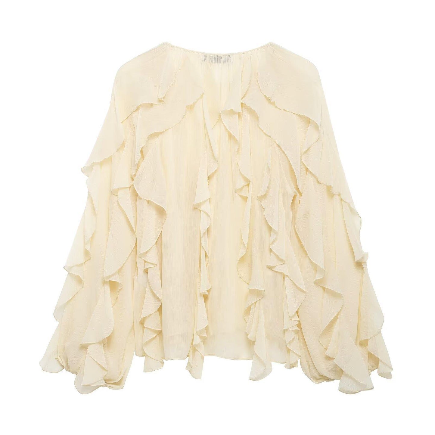 Women's Ruffled Shirt Long Sleeve Black Apricot Solid Blouses