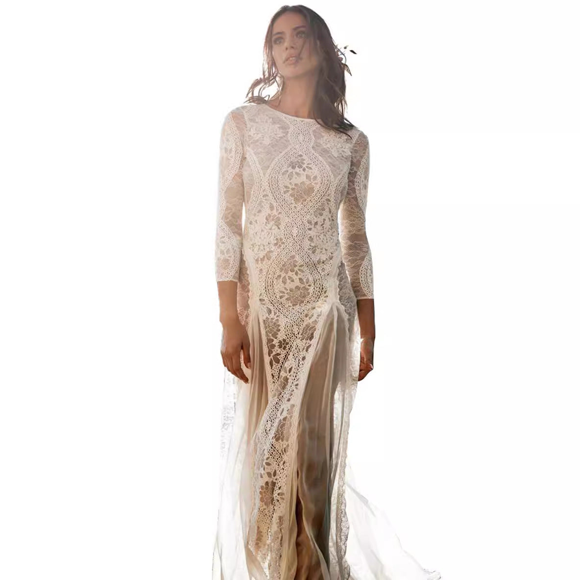 Women's Dress Round Neck Long Sleeve Hollow Dresses