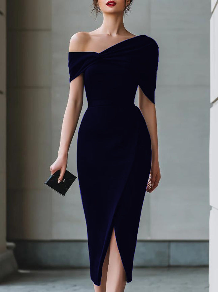 Women's Summer Solid Color Elegant Commuter Waist Dress
