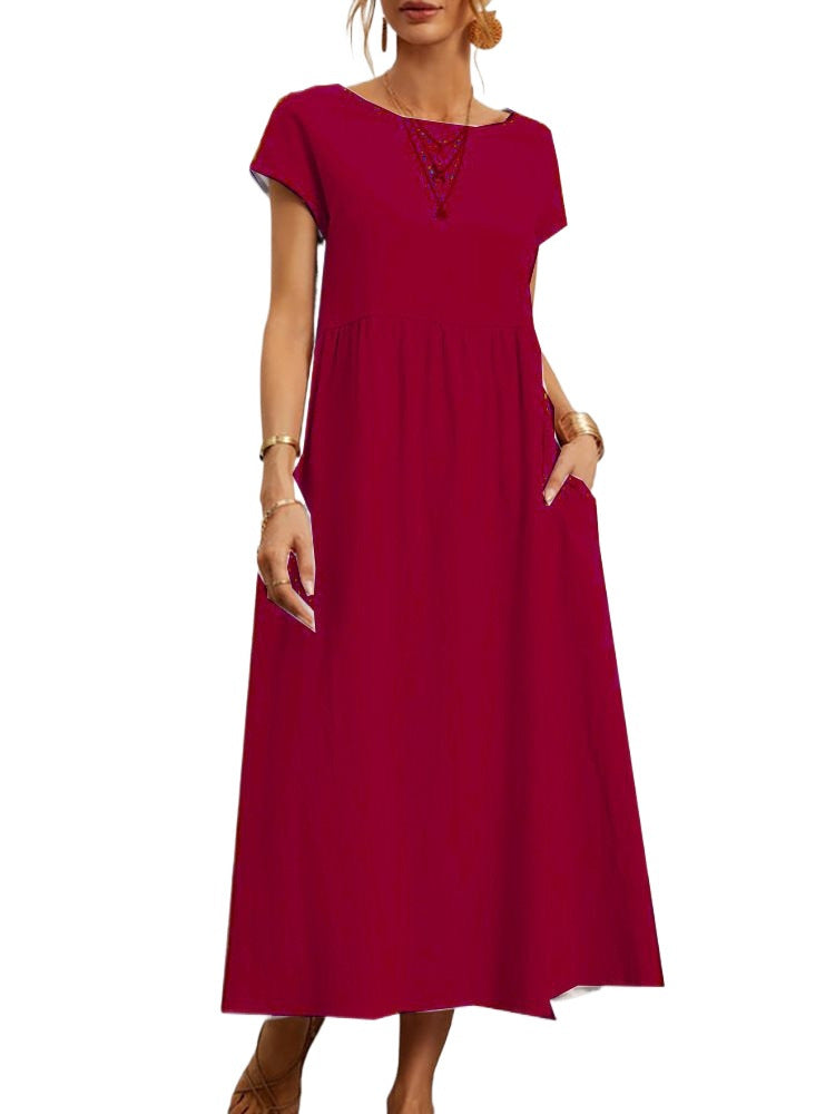Color Sleeveless Loose Cotton Linen Pocket Dress