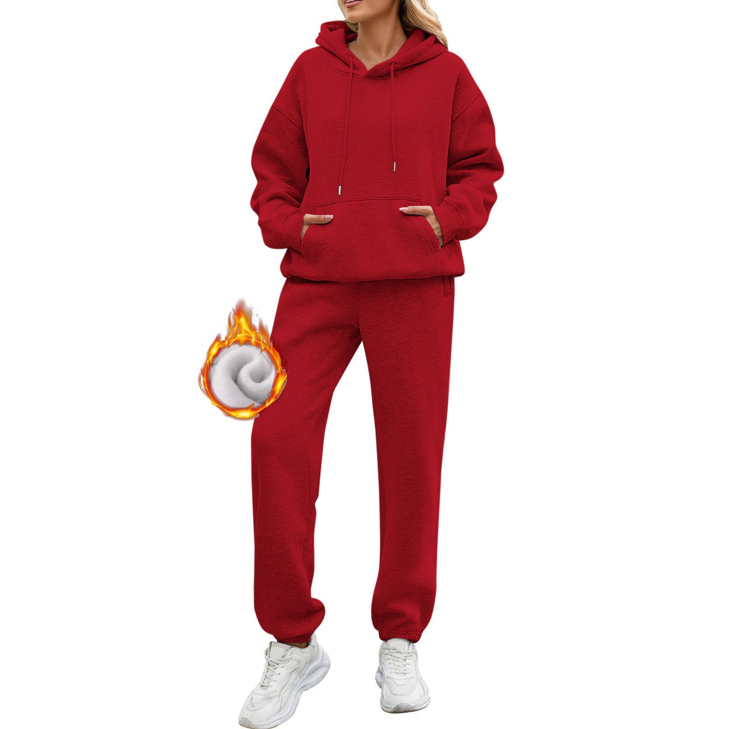 Women's Solid Color Long Sleeve Hooded Fleece Suits