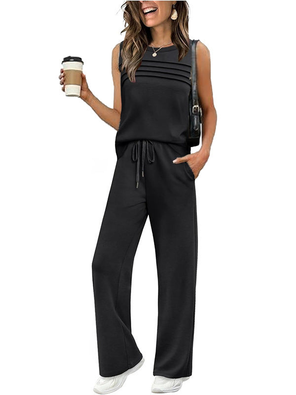 Trendy Glamorous Women's Pleated Two-piece Set Vests