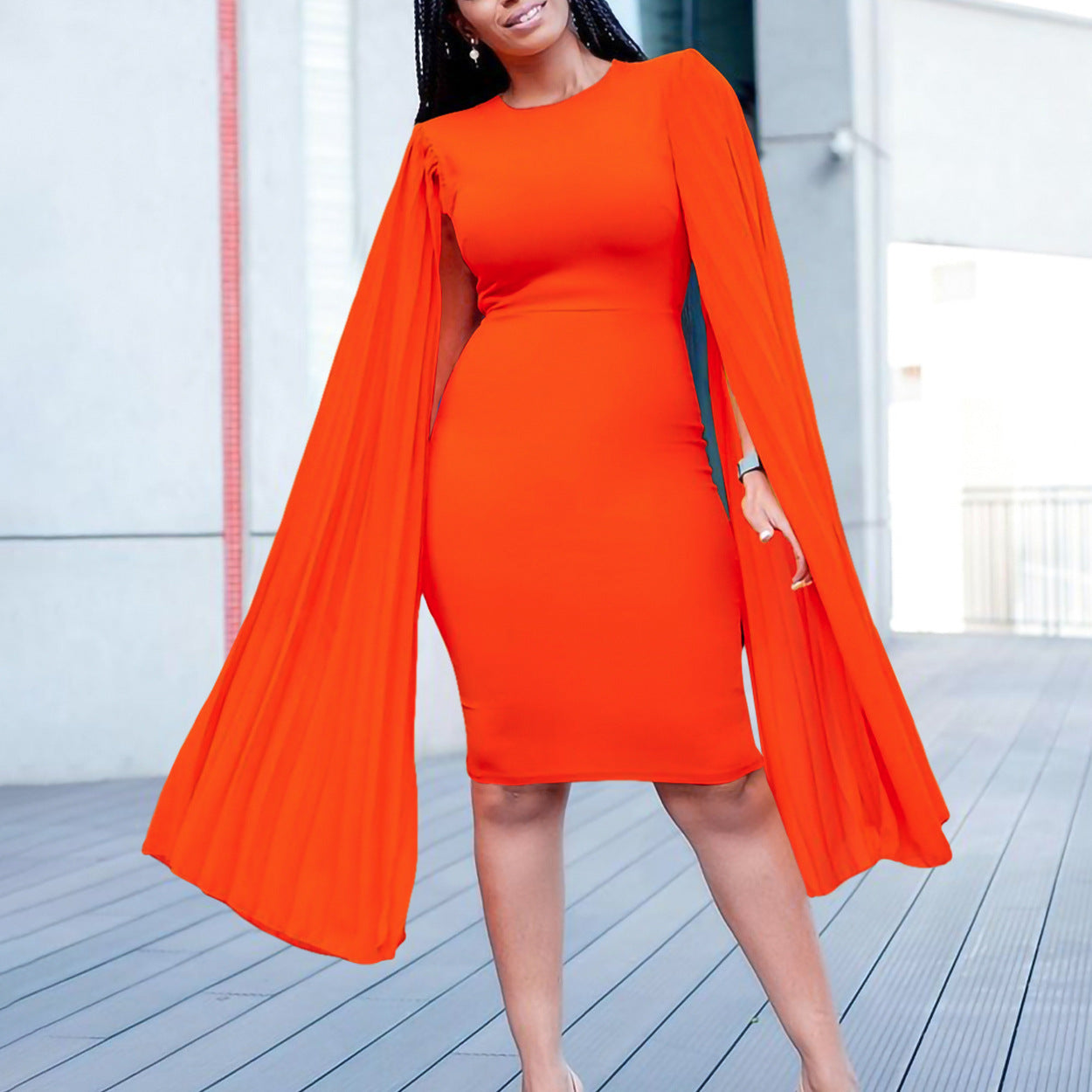 Fashionable Elegant Long-sleeved Pleated Sheath African Dress