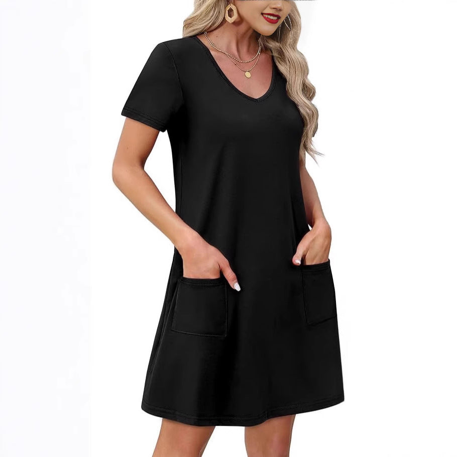 Women's Summer Sleeve Printed Pocket Loose Casual Dress