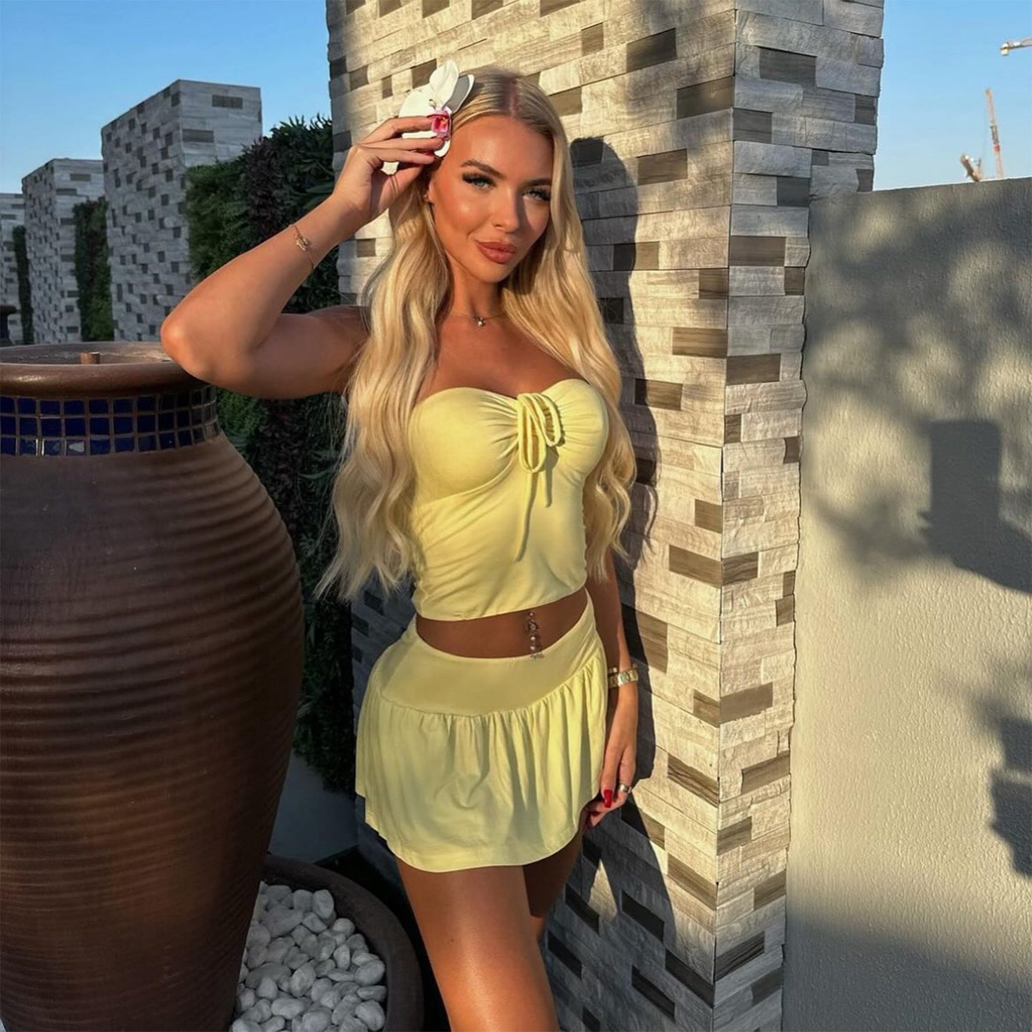 Women's Sexy Tube Pleating Two-piece Set Tops