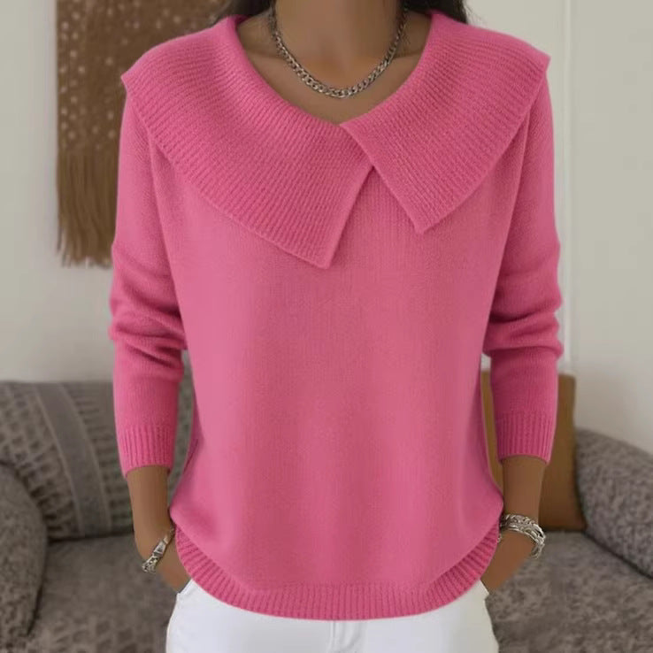 Fashionable Korean Style Retro Cute Temperament Slimming Lapel Versatile Knitted Women's Sweater