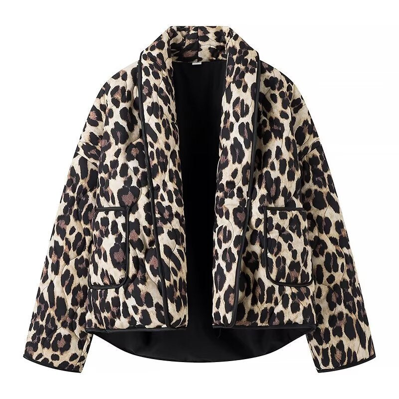 Women's Winter Vintage Leopard Print Printed Flower Coats