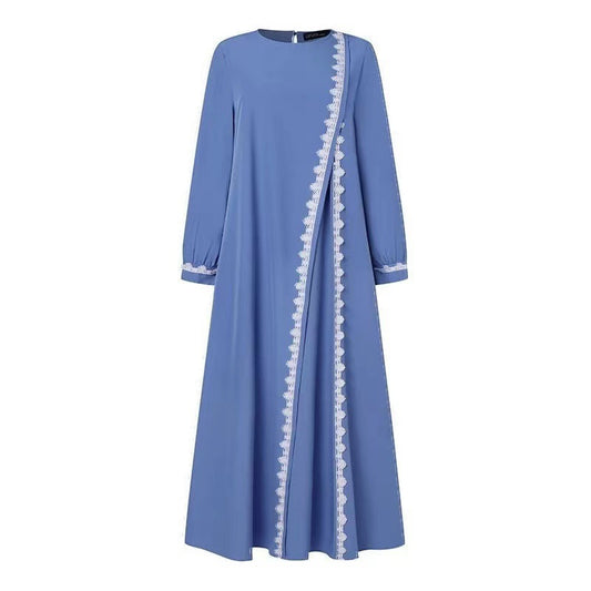Women's Muslim Robe Dress Fashion Long Sleeve Lace Dresses