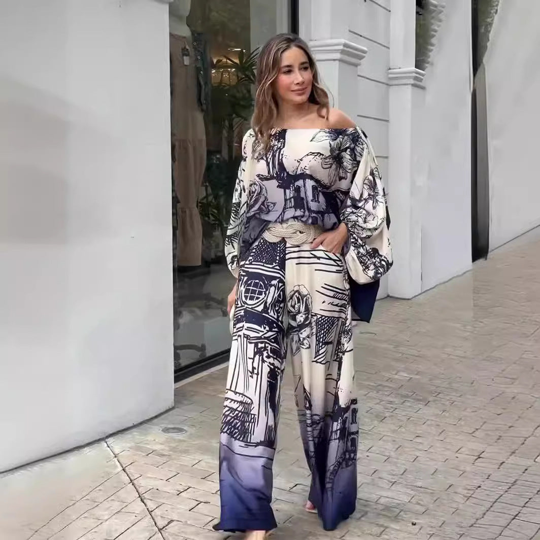 Printed Fashion Long Sleeve Batwing Shirt Suits