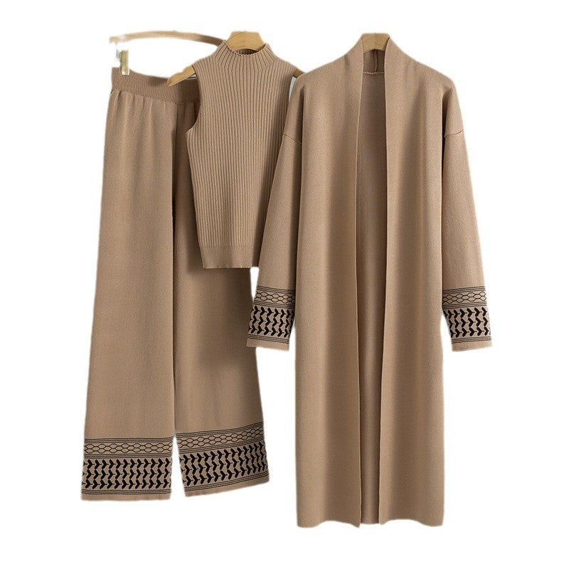 Women's Lazy Temperament Knitting Wide Leg Three-piece Suits