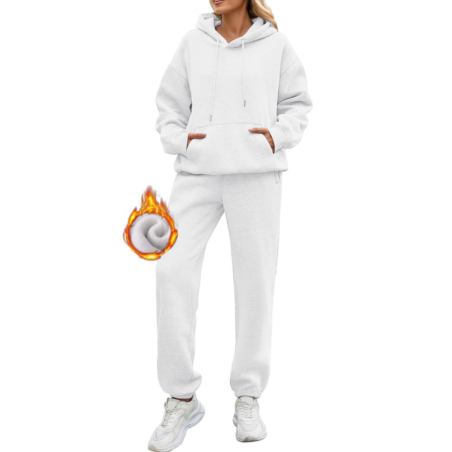 Women's Solid Color Long Sleeve Hooded Fleece Suits