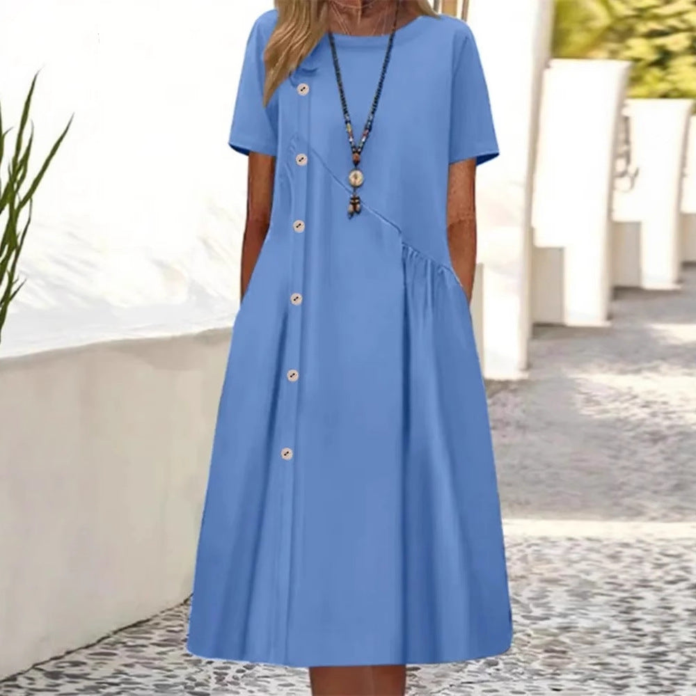 Casual Fastener Decoration Fold Pocket Mid-length Dress