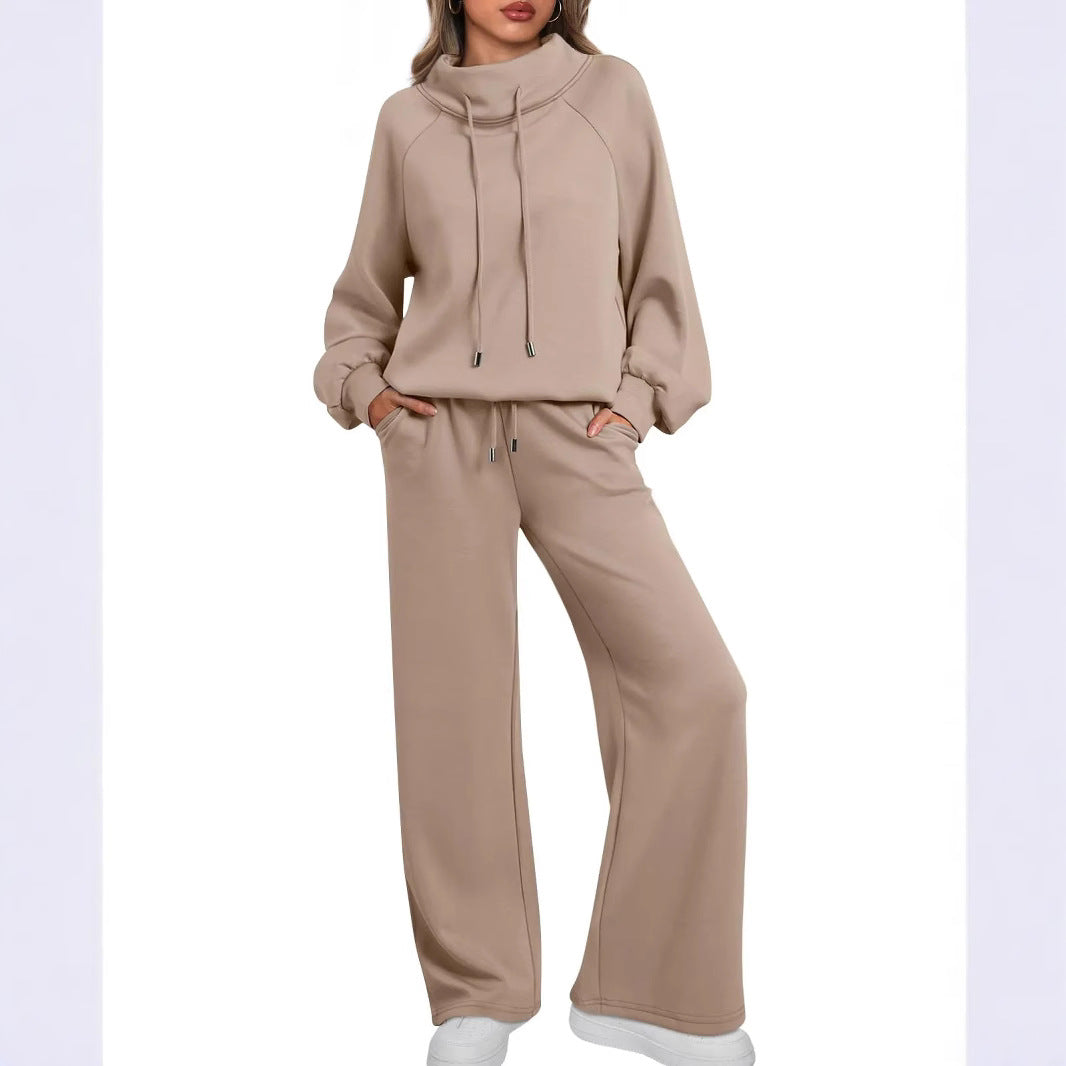 Women's Two-piece Set Turtleneck Long Sleeve Wide Leg High Waist Fashion Casual Suit