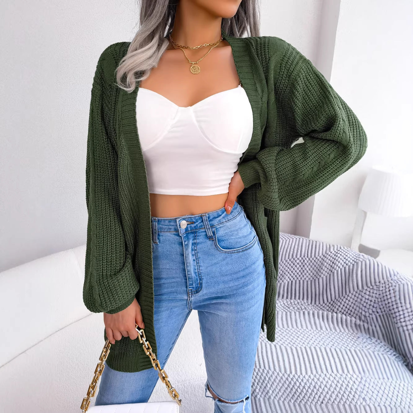 Women's Clearance Twist Lantern Sleeve Casual Pocket Coats