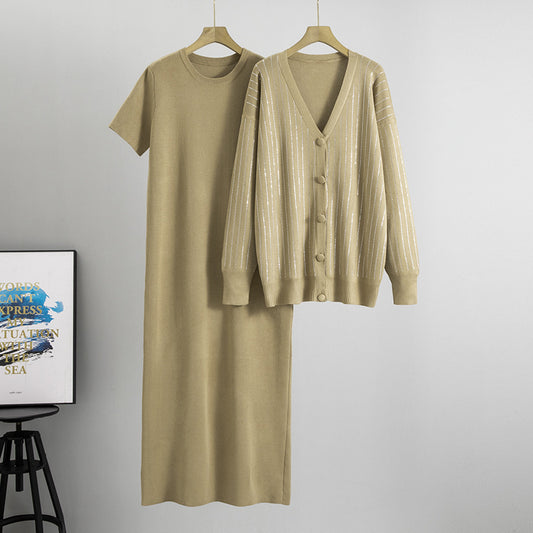 Women's Dress Long Rhinestone Knitted Casual Fashion Suits