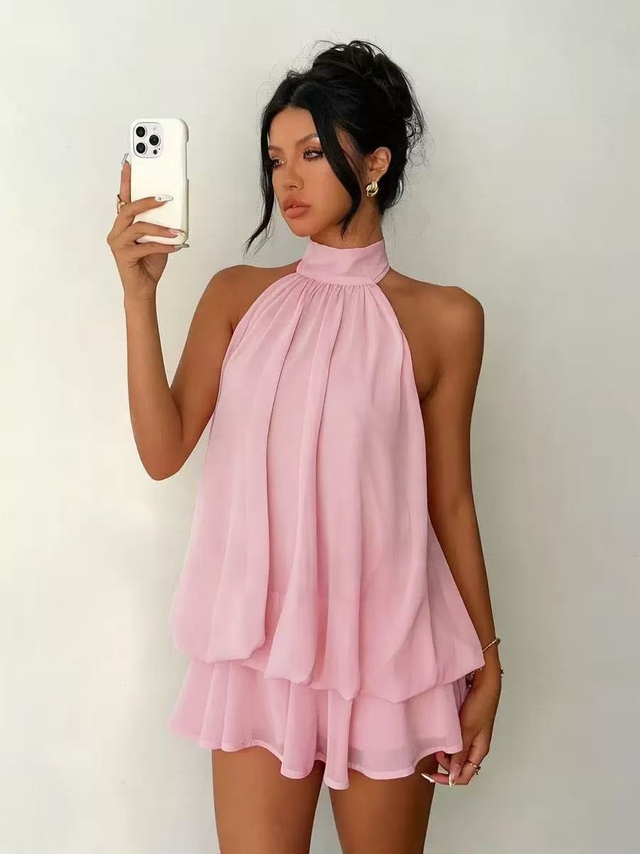 Women's Solid Color Vacation Sexy Backless Halter Dress