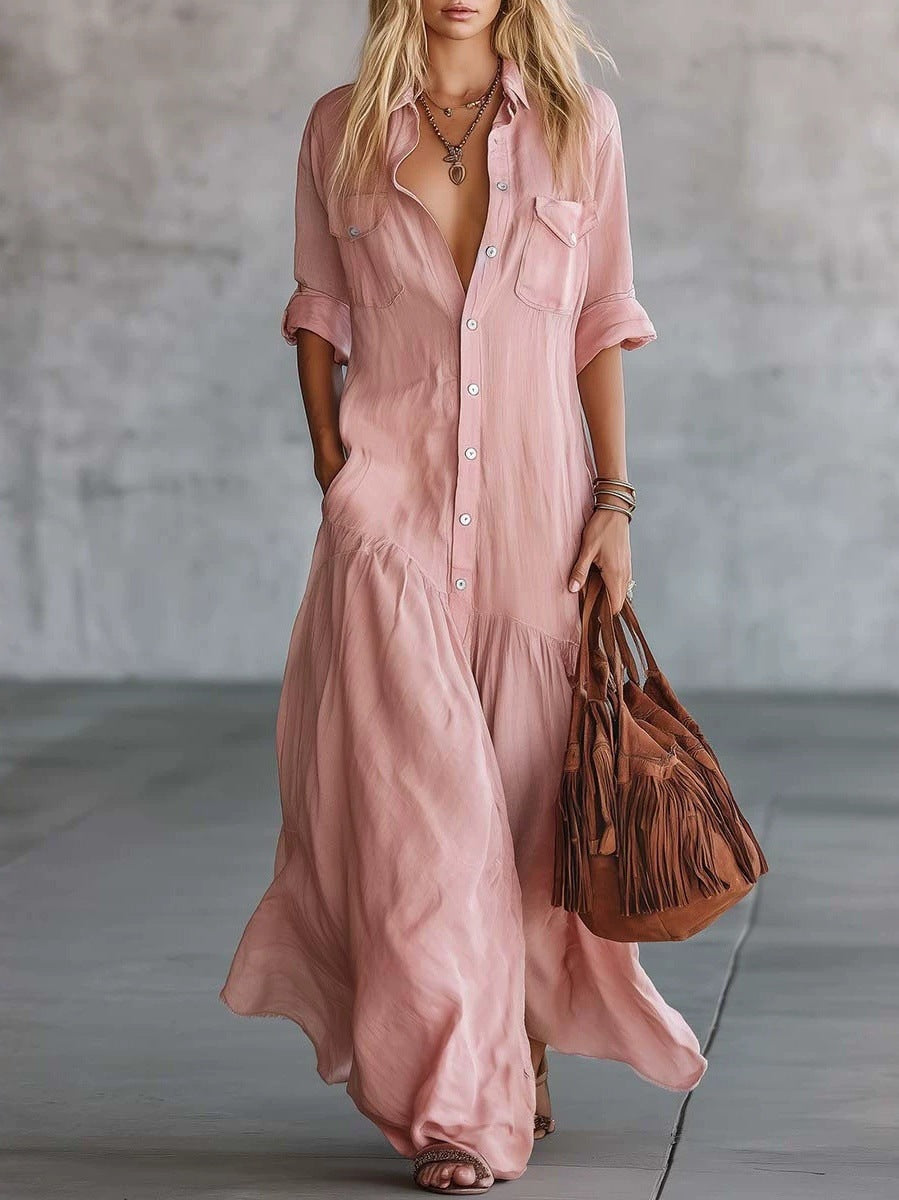 Women's Breasted Sleeve Casual Vacation Style Solid Color Dress