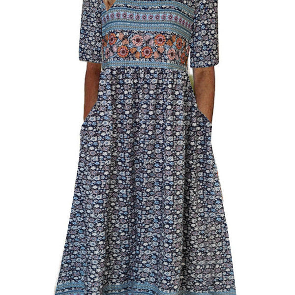 Women's Summer Round Neck Sleeve Bohemian Print Shorts