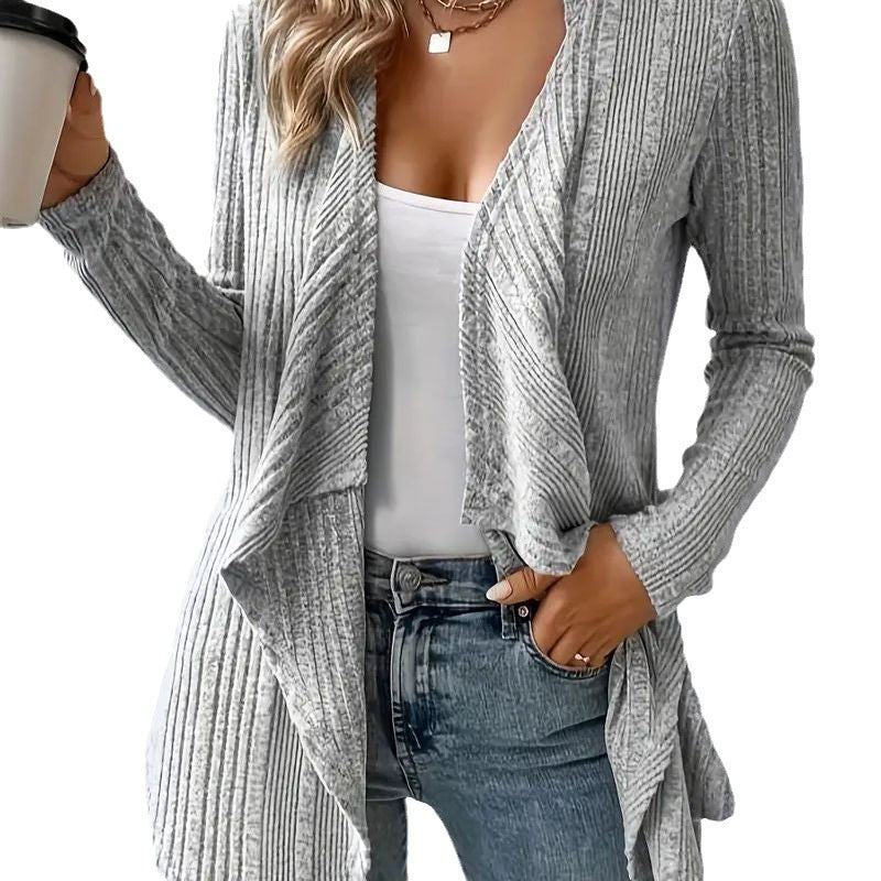Women's Fashion Solid Color Knitted Placket Long Cardigans