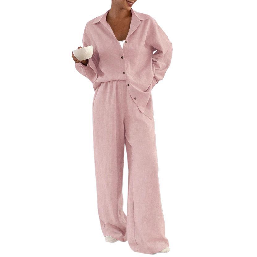 Set Loose Cotton Linen Long Sleeve Trousers Fashion Casual Suit