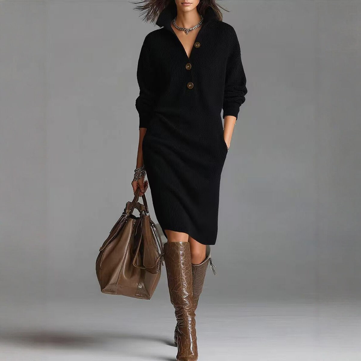 Classic Women's Turtleneck Irregular Hem Loose Sweater