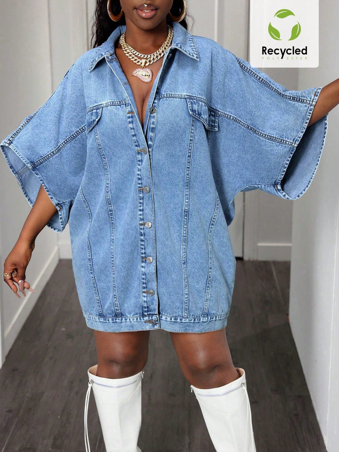 Women's Elegant Street Hipster Tippet Denim Dresses