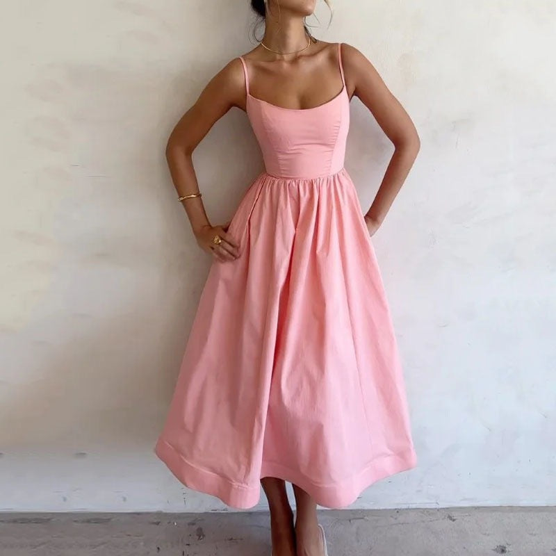 Women's Sling High Waist Slimming A- Line Temperament Vacation Dress