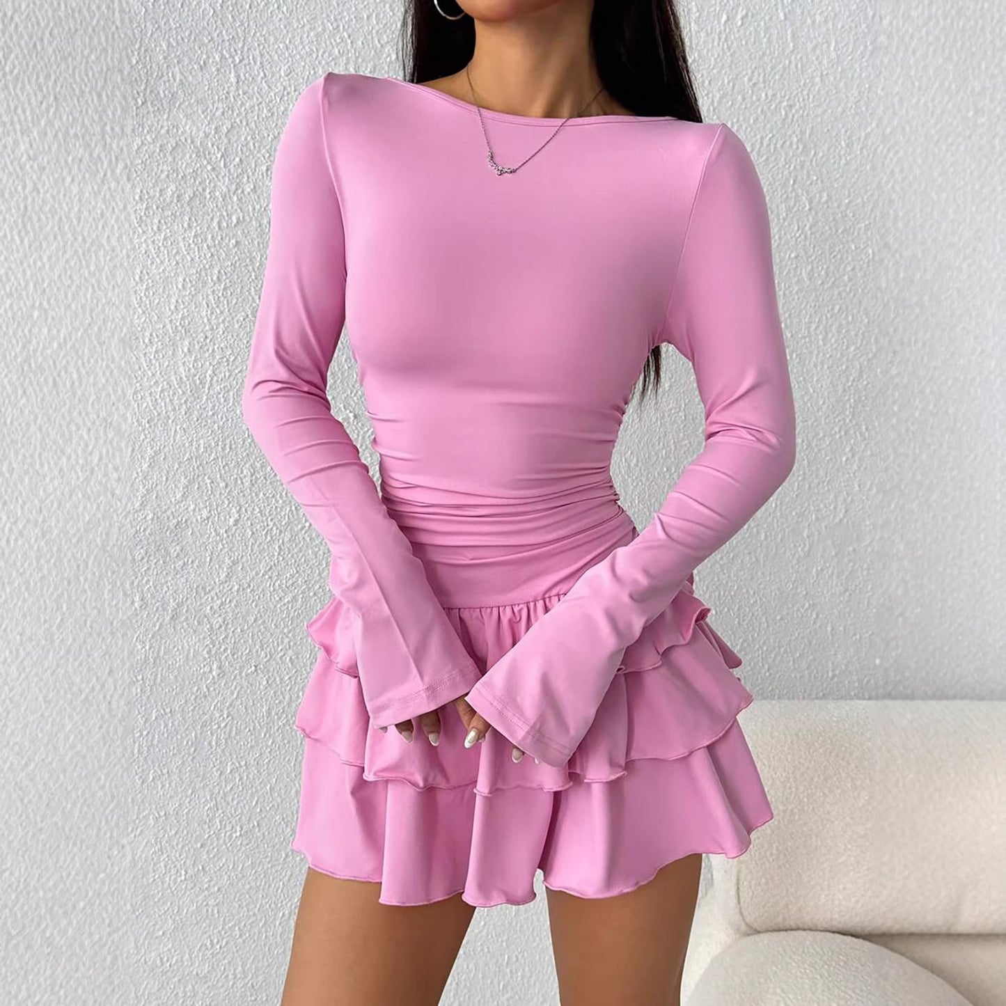 Women's Solid Color Temperament Long Sleeve High-grade Dress