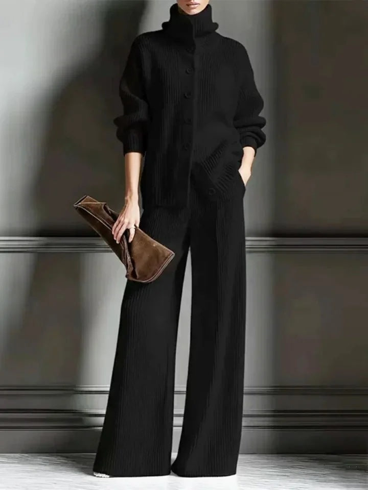 Color Long Sleeve Knitted 2 Piece Fashion Casual Suit