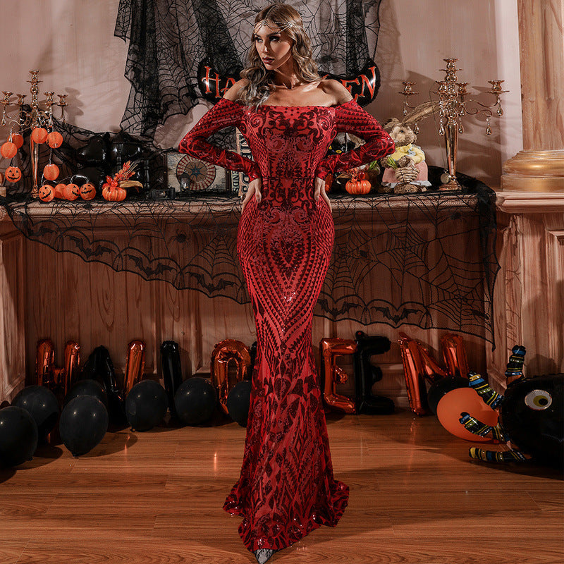 Women's Elegant Sequined Sexy Dress Banquet Dresses