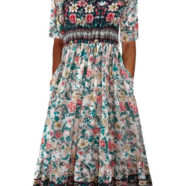 Women's Summer Round Neck Sleeve Bohemian Print Shorts