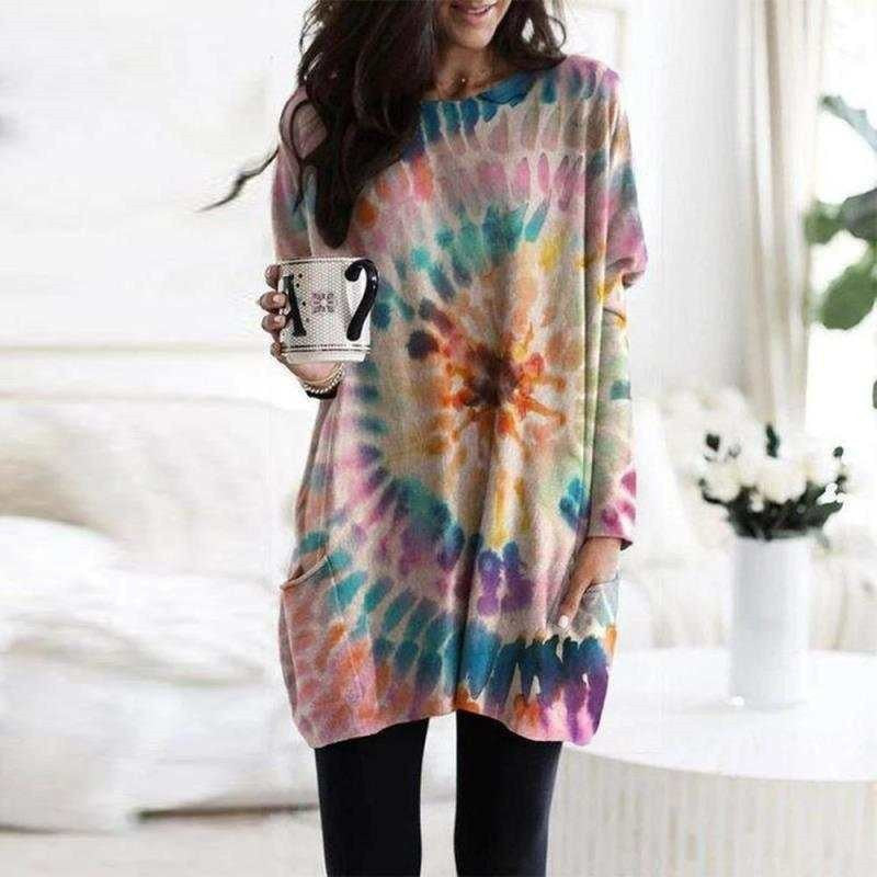 Women's Printed Spiral Batwing Sleeve Sweatshirt Dress