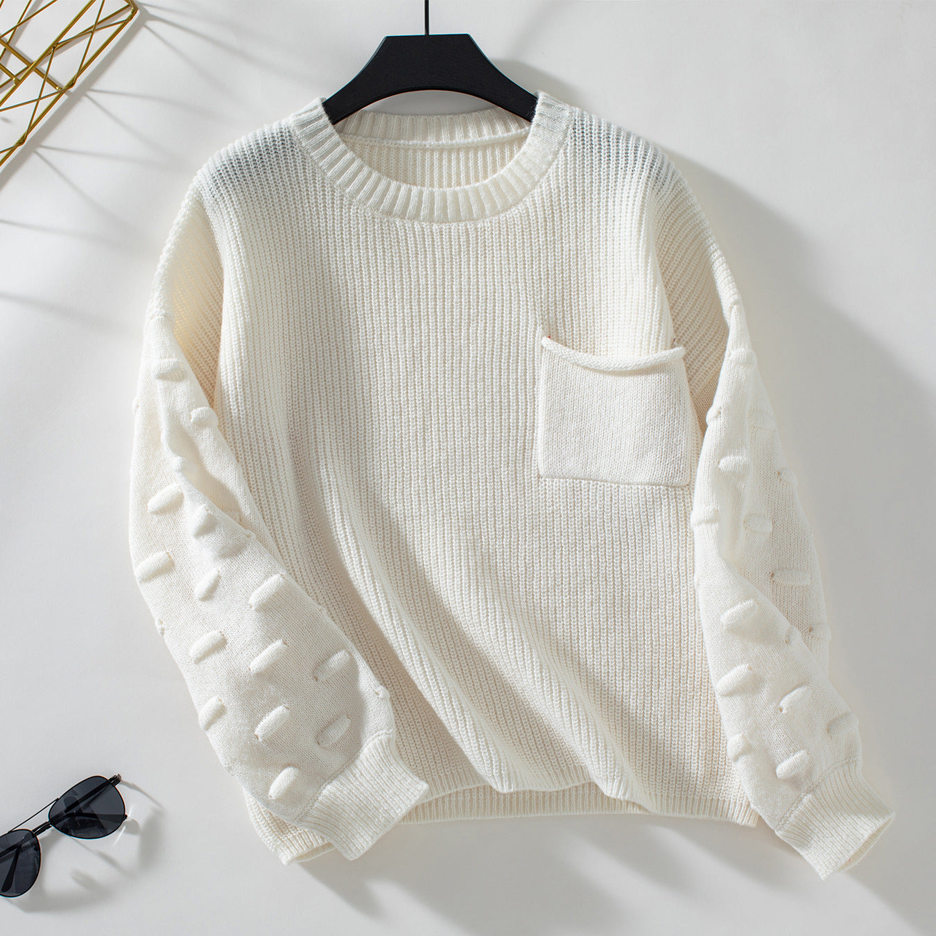 Women's Solid Color Pocket Pullover Knitted Fashion Sweaters