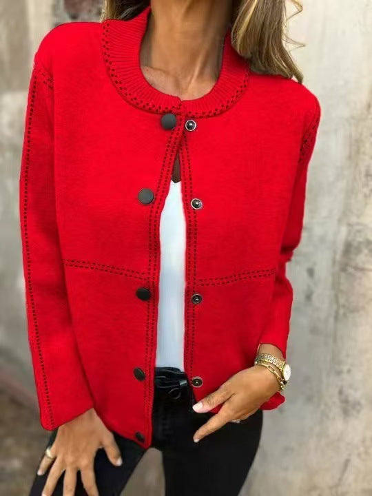 Striped Loose Round Neck Button Long Sweaters