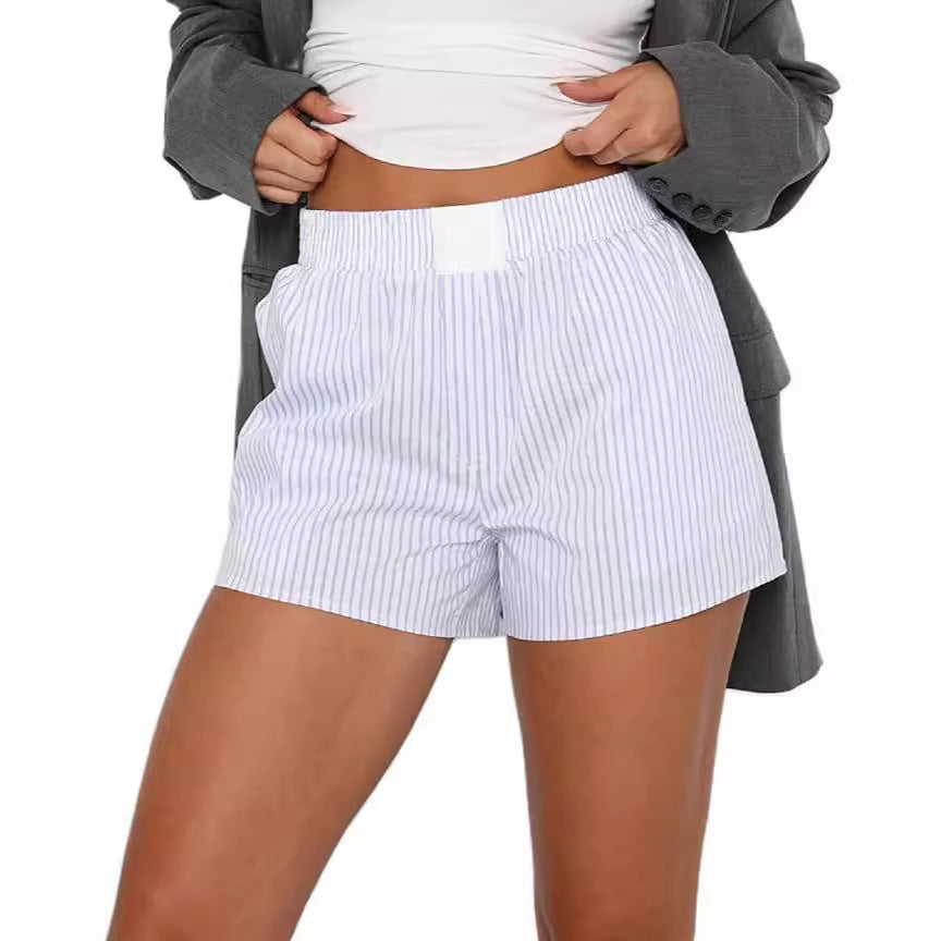 Women's Idle Style Striped Stitching Pajama Shorts