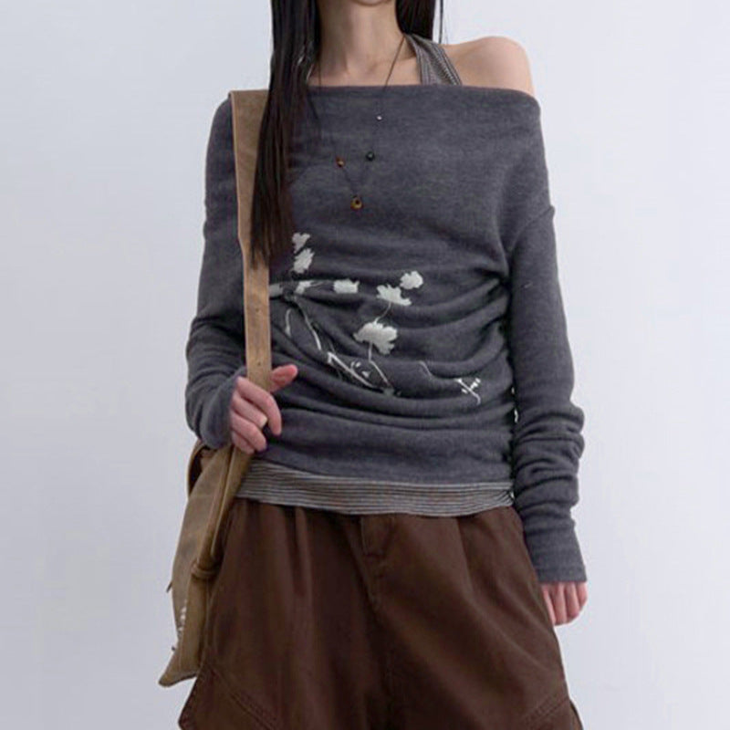 Element Plant Flower Backless T-shirt Personality Blouses