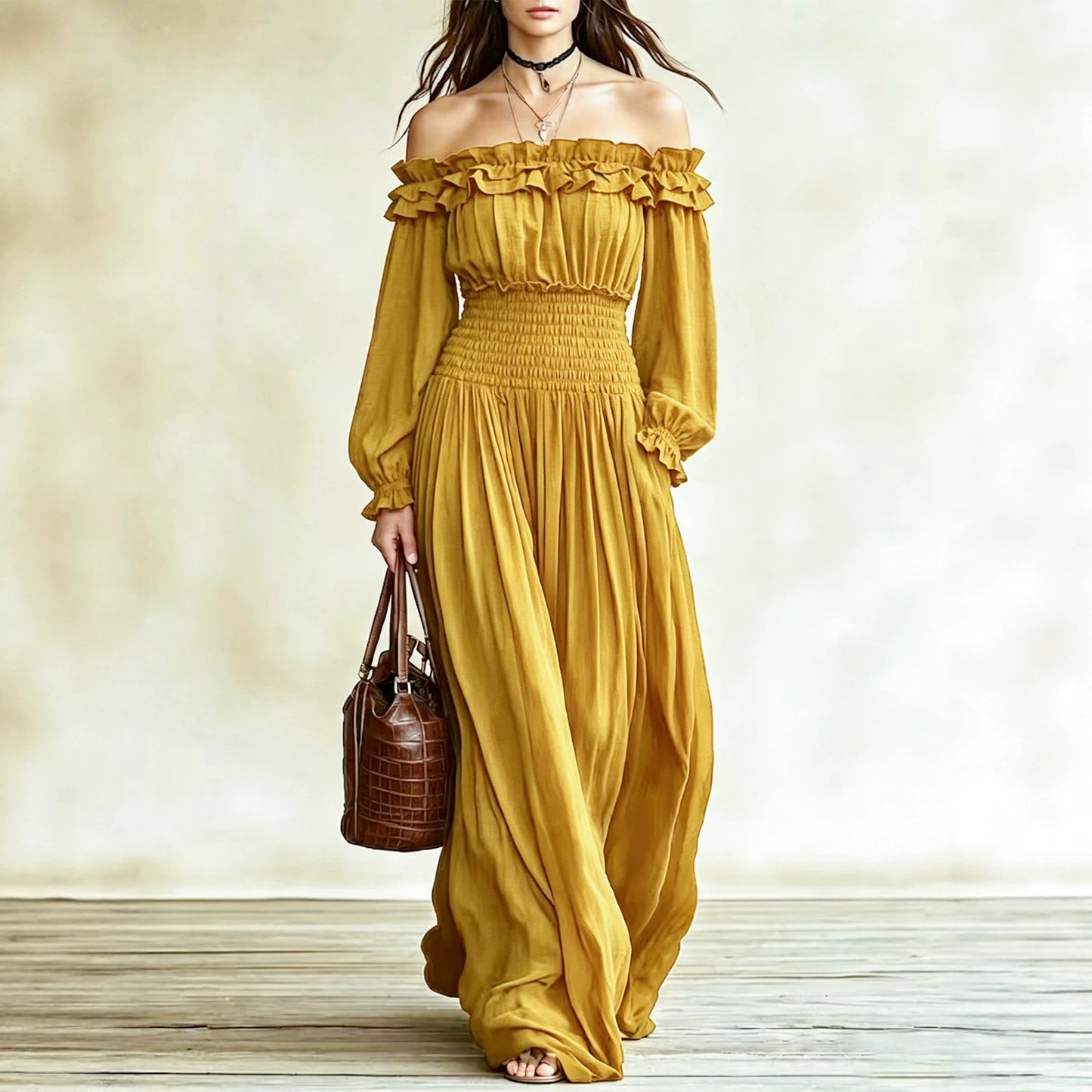 Women's Autumn Ruffled Long Sleeve Waist Clothing