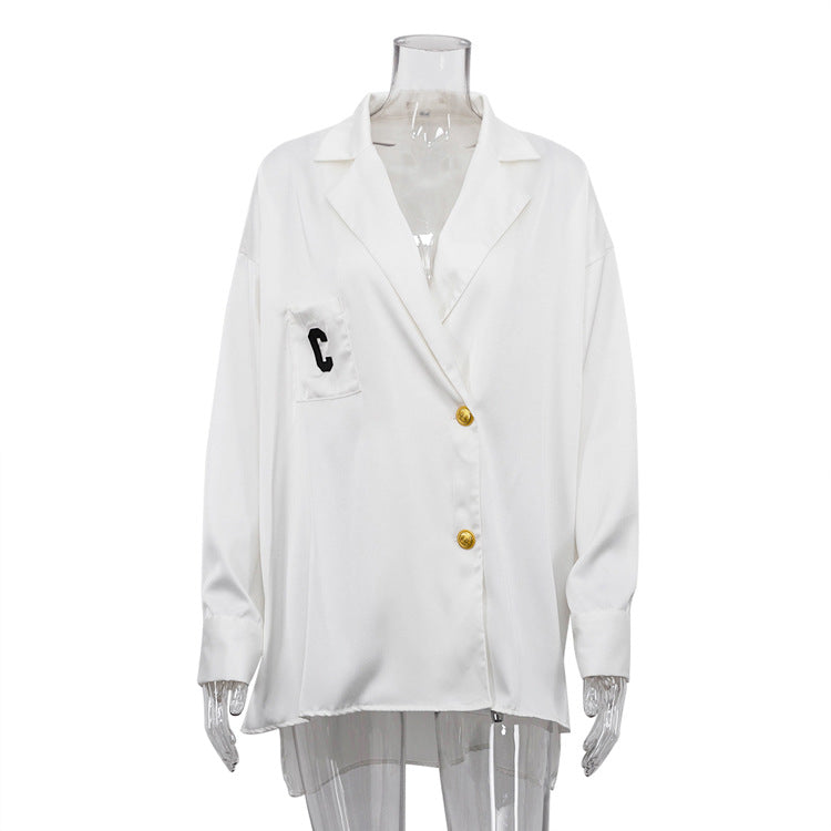 Women's Commuter Collar Long Sleeve Loose Shirt Blouses