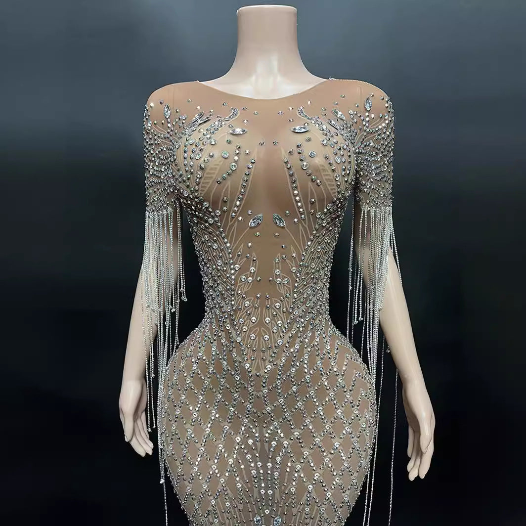 Long Dress Rhombus Sleeve Elegant Slim Dresses