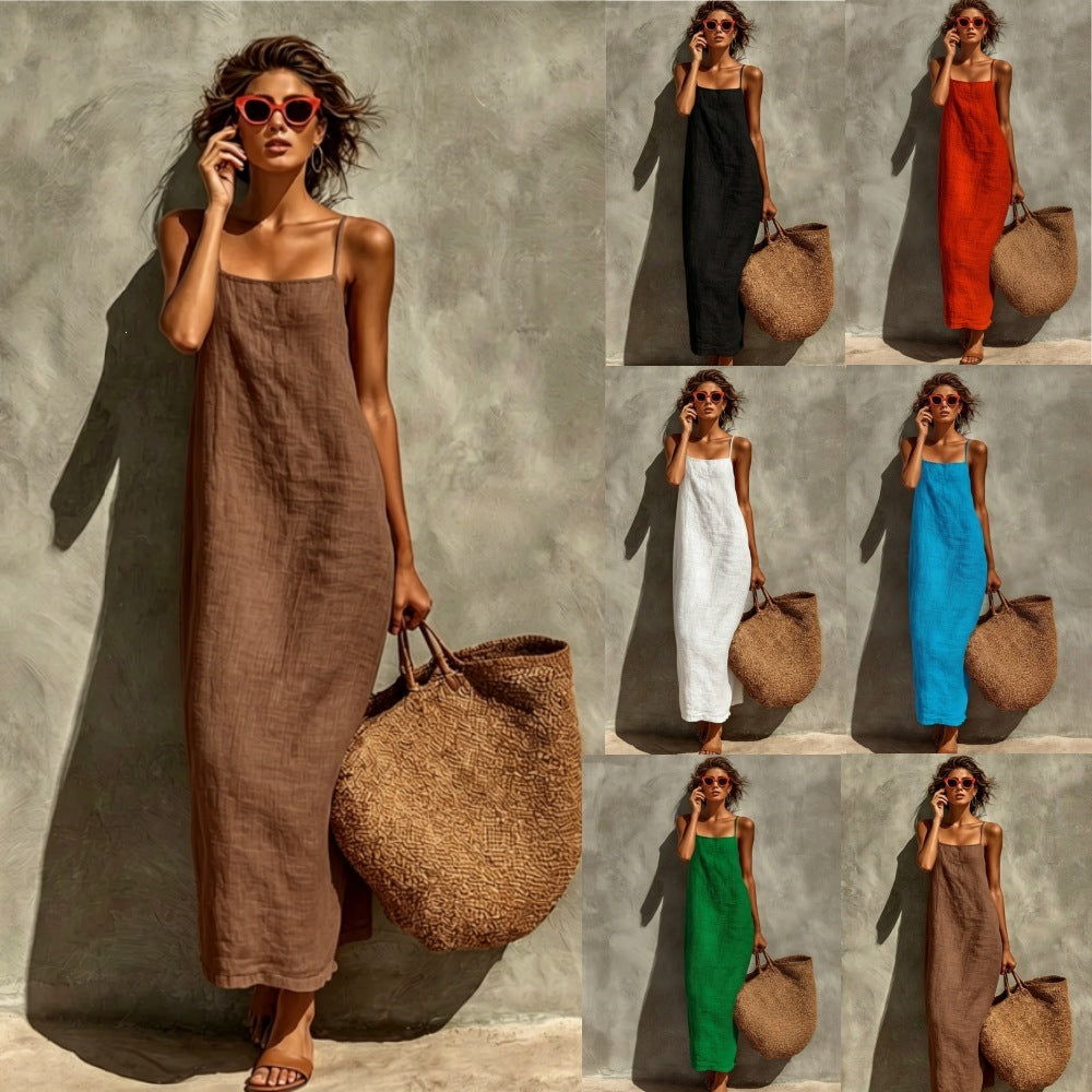 Women's Summer Solid Color Strap Fashion Comfort Casual Dress