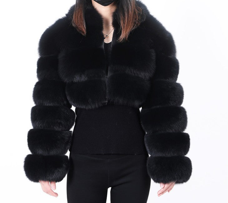 Women's Imitation Fur Fashionable Stand Collar Long Coats