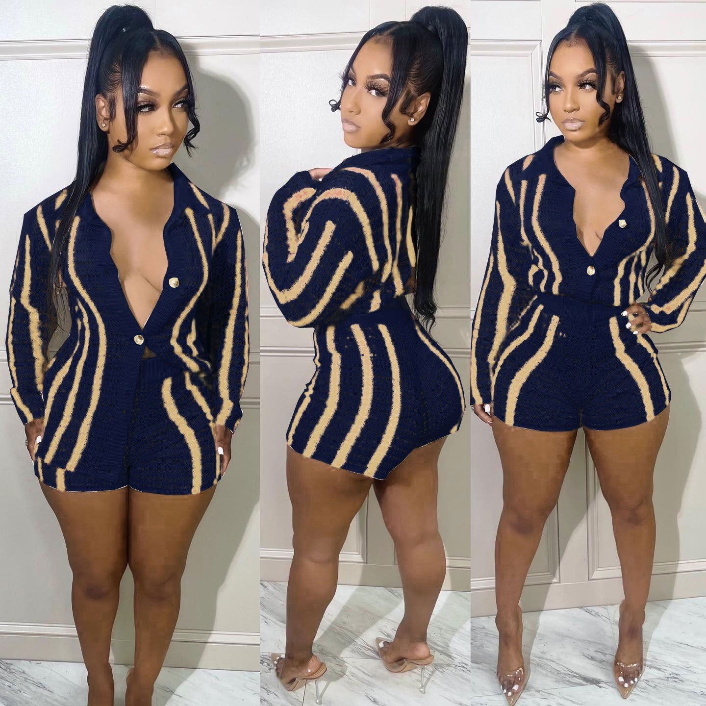Slouchy High Lapel Button Stripe Two-piece Suits