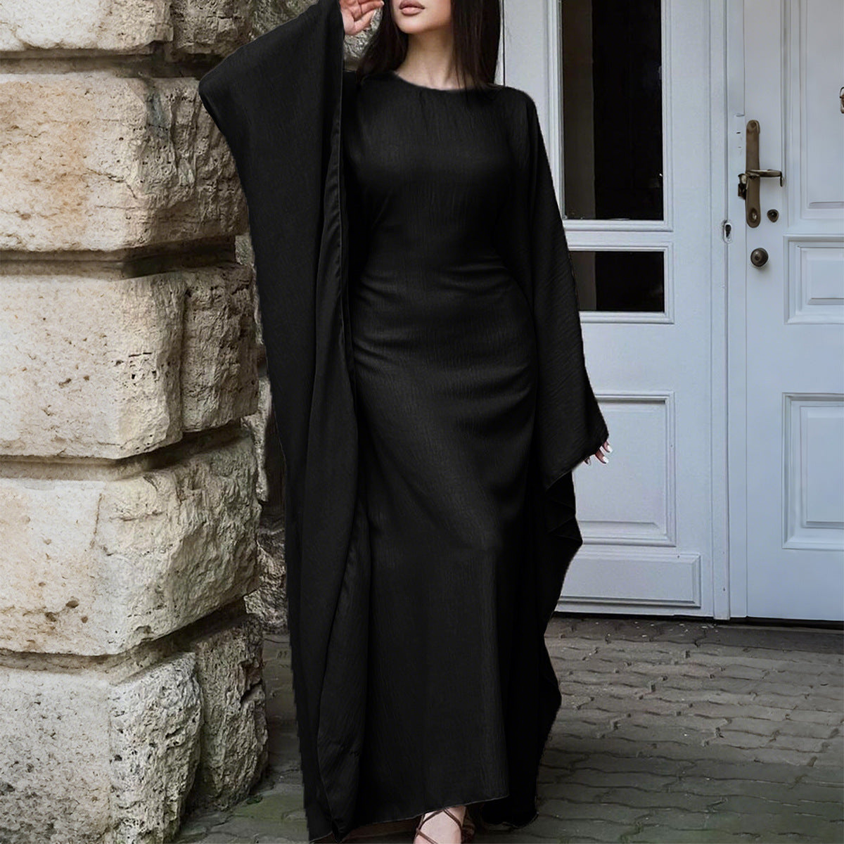Slouchy Women's Elegant Solid Color Long-sleeved Dress