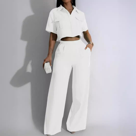 Women's Fashion Polo Collar Sleeve High Waist Suits