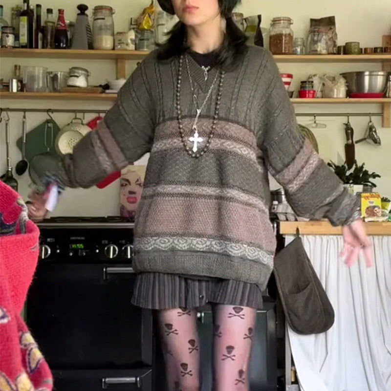 Women's Long Sleeve Striped Loose Multicolor Casual Sweater