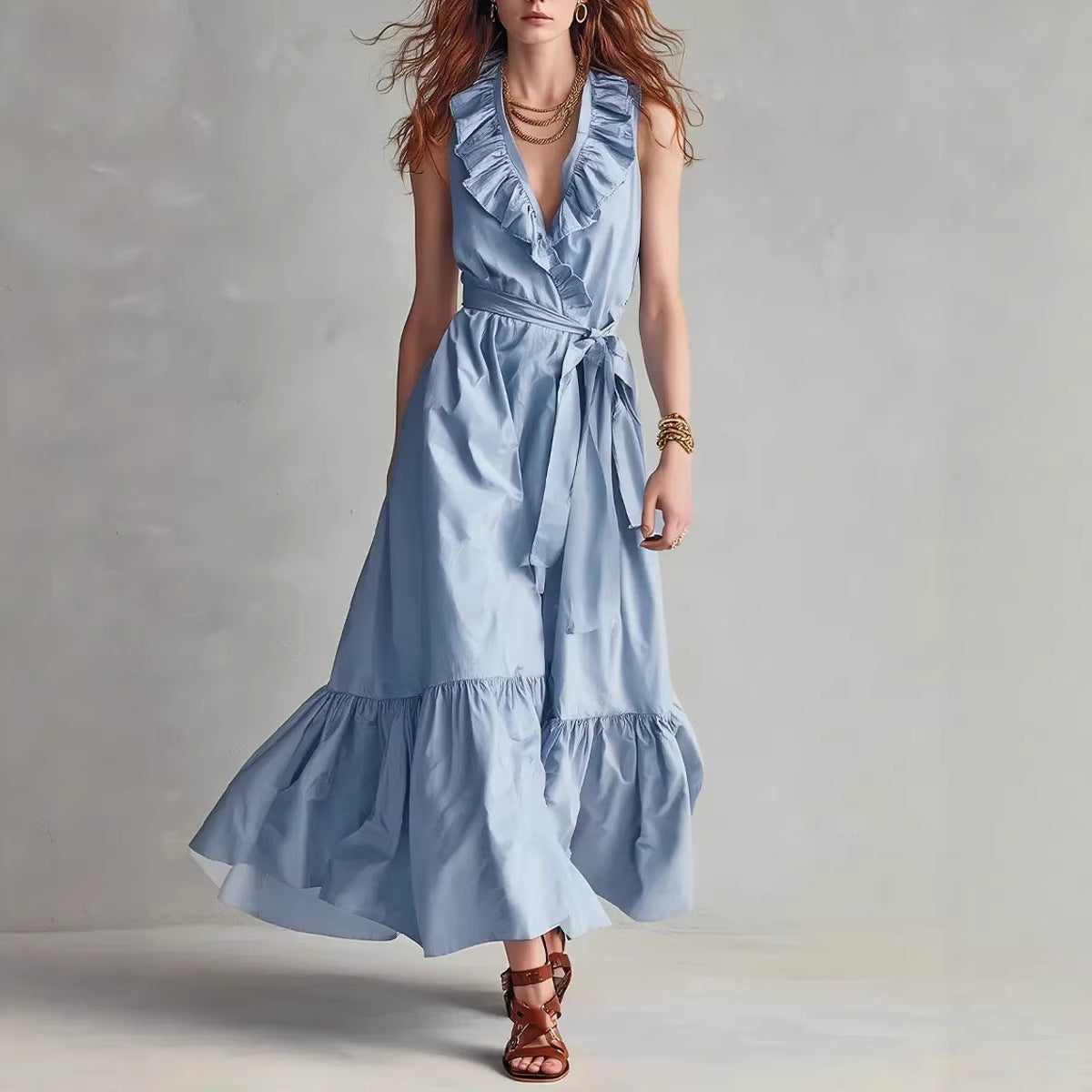 Fashion Solid Color Sleeveless Lace Band Dress