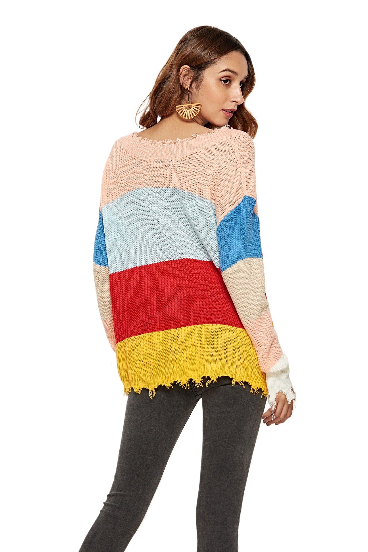 Classic Casual Spring Ripped Stitching Knitted Sweaters