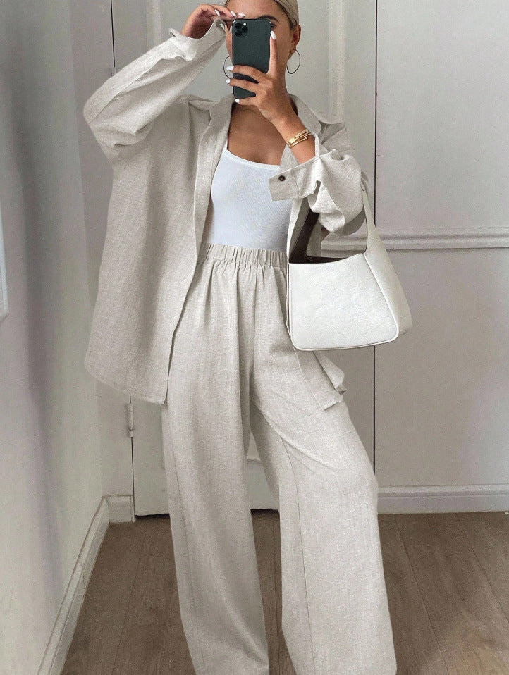 Set Loose Cotton Linen Long Sleeve Trousers Fashion Casual Suit
