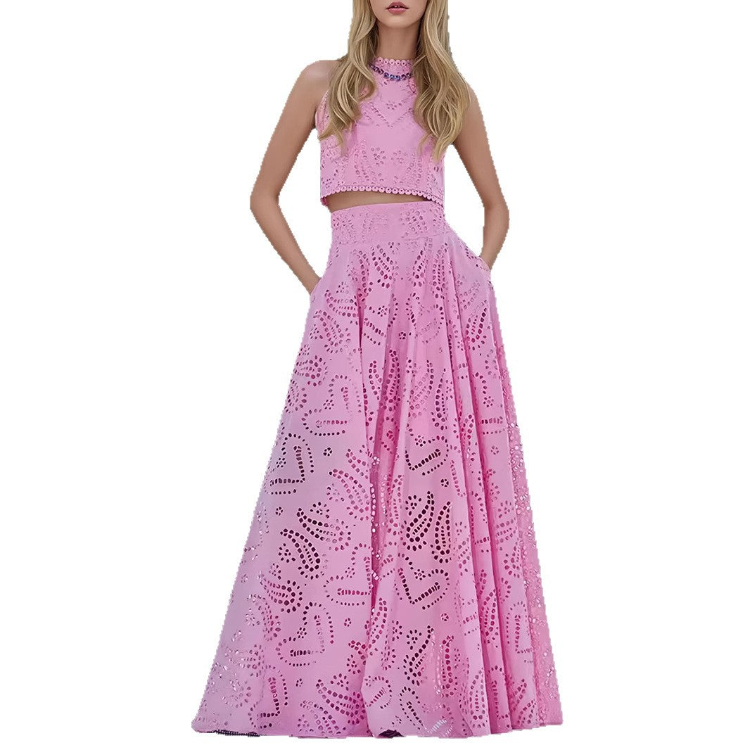 Women's Fashion Sleeveless Pocket Maxi Dress Two-piece Suits